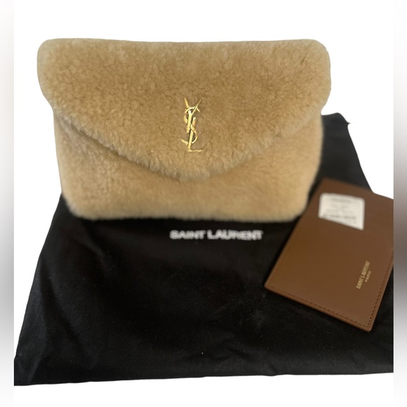 NWT YSL LOU PUFFER SMALL SHEARLING CLUTCH - Picture 8 of 11
